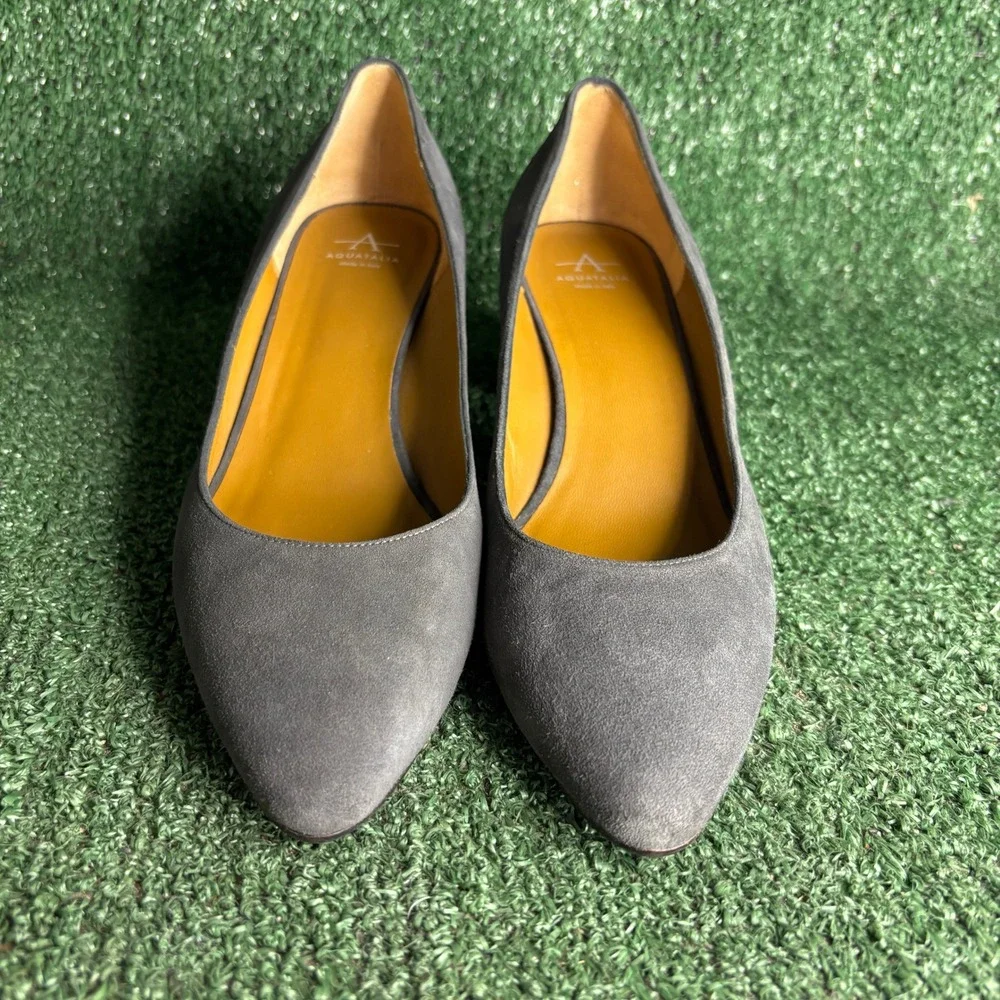 NEW Aquatalia Fuoco Suede Block Heel Pointed Toe Classic Pumps Grey Women Size 9